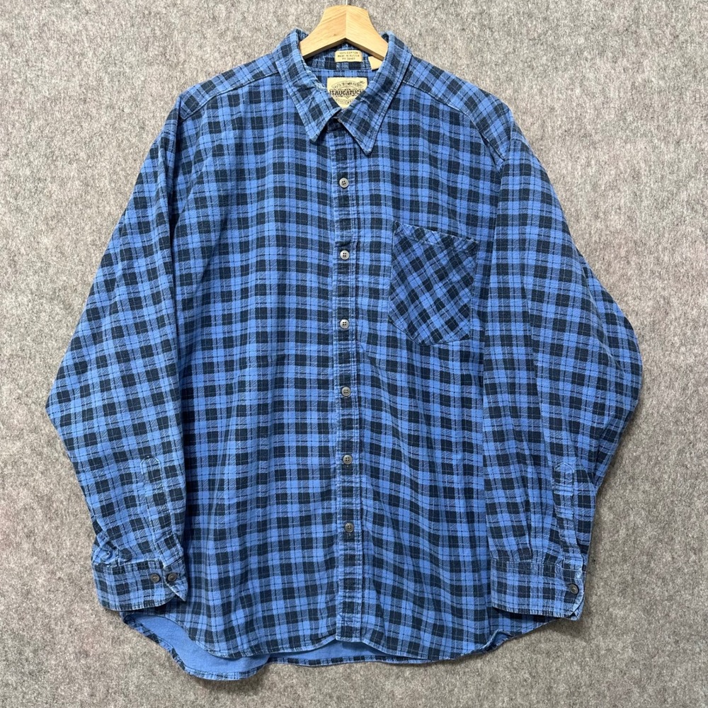 Saugatuck Button Up Shirt‎ Mens XL Blue Plaid Flannel Cotton Long Sleeve Russia